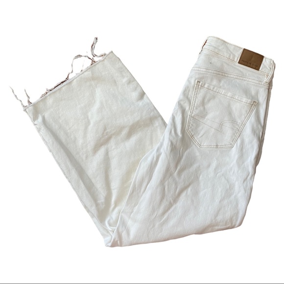 American Eagle White Wide Leg Cropped Jeans 4 Tall - Picture 4 of 10